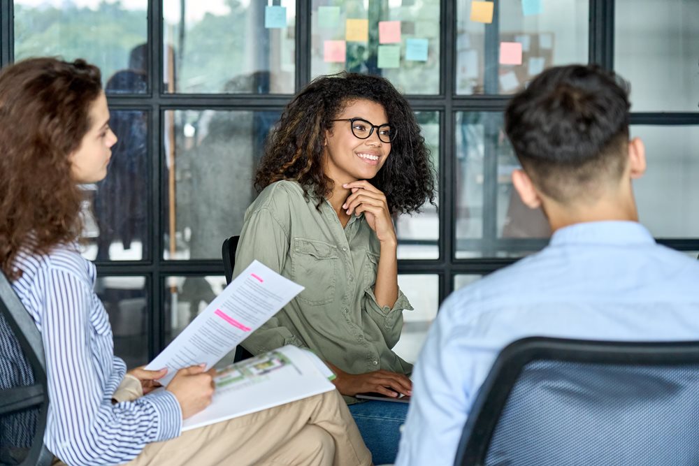 Interns working in a group